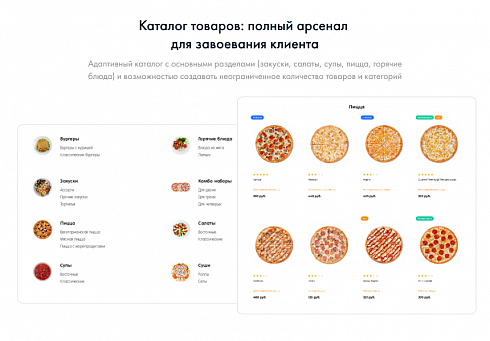 Готовый сайт для кафе и ресторанов, доставки еды